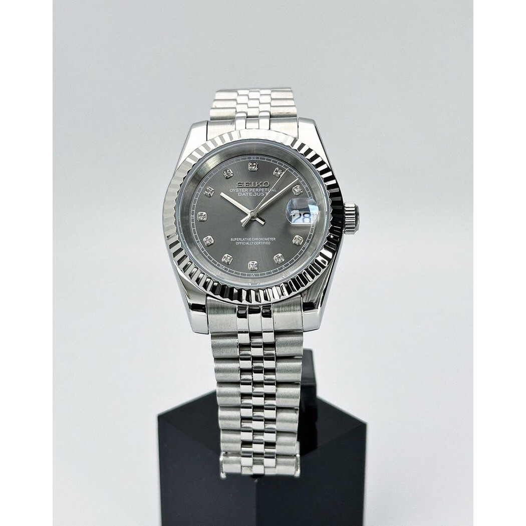 Custom Seiko Mod • Diamond Rhodium Grey DateJust • 39mm